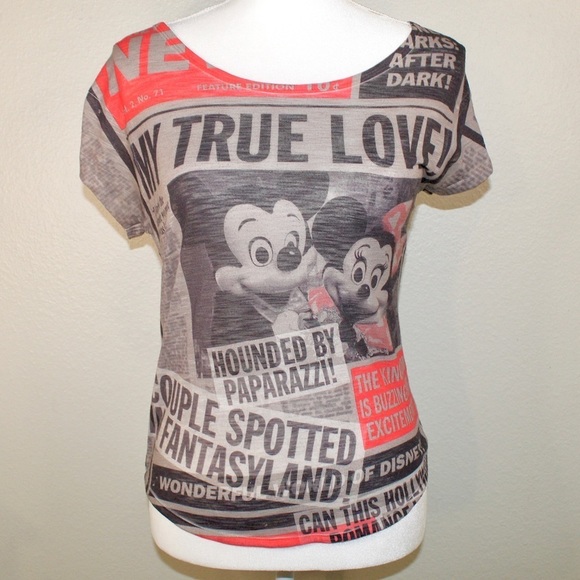 Disney Tops - Disney Authentic Original Mickey & Mini True Love Newspaper Top - Size Small
